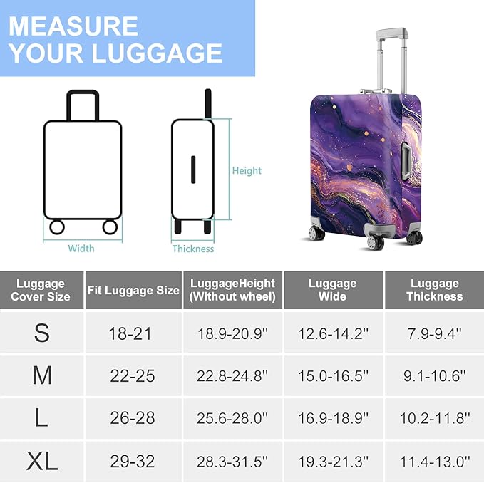 FOREVER QUEEN Luxury Purple Gold Marble Luggage Cover Suitcase Protector Suitcase Cover Anti-Scratch,Stretchable Bag Cover Washable Durable Polyester