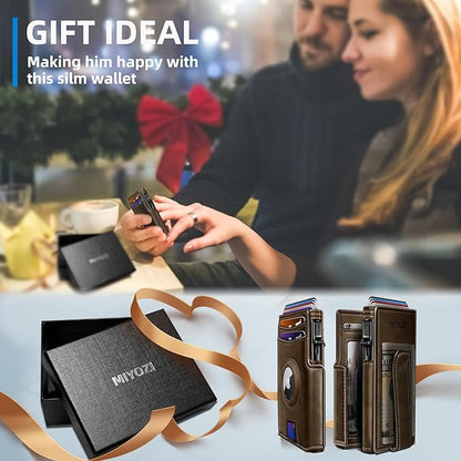 Airtag Wallet for Men,with Money Clip 10 Cards Metal Case Smart Slim Pop Up Credit Card Holder Flip with Magnetic Closure RFID Blocking wallet with Gift Box