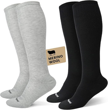 HAPIU Merino Wool Easy On Compression Socks for Women & Men, 15-20 mmHg, Plus Size Knee High Stocking for Nurses, Pregnancy, Travel, Flight, Medias de Compresión Mujer