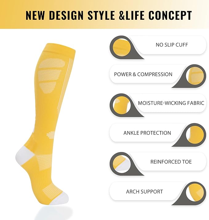 fenglaoda Compression Socks Women Men 6 Pairs, Knee High Best Support Circulation Socks for Running, Travel, Flight, Nurse