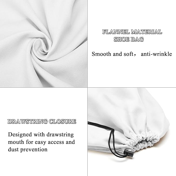LAKE OF FIRE 4-Piece Travel Shoe Bags for Packing, 17.7" x 13.8" Dustproof Shoe Bags - Flannel Shoe Pouch with Drawstring Closure,Washable & Reusable(White)