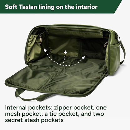 Halfday Convertible 2-in-1 Vegan Leather Premium Garment Duffel Weekender Bag 45L | Carry-On, Wrinkle-Free Travel, Hanging Suit Compartment, Shoe Pockets, Trolley Sleeve, Leaf