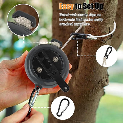 32Ft Portable Travel Clothesline Caudblor Adjustable Camping Clothes Laundry Drying Rope for Hotel Trip, Cruise, Outdoor/Indoor with 10 Windproof Clips, 10 Clothespins, 1 Storage Bag（Black）