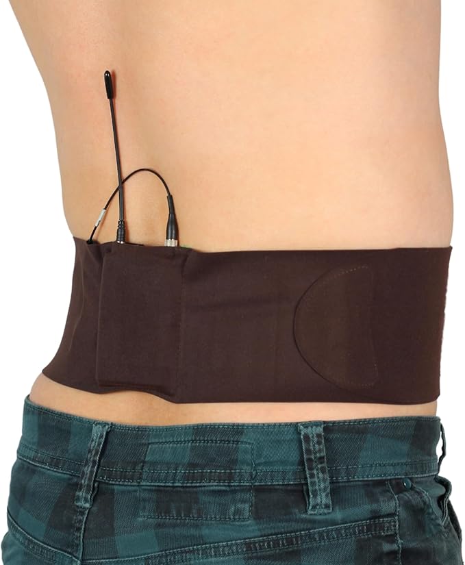 URSA Waist Strap - Ultra Slim, Breathable & Stretchy Microphone Transmitter Straps. Compatible with Most Transmitter/Receivers (Brown, Large Waist - Big Pouch)
