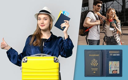 Personalized Monogrammed Navy Leather RFID Passport Wallet and Luggage Tag