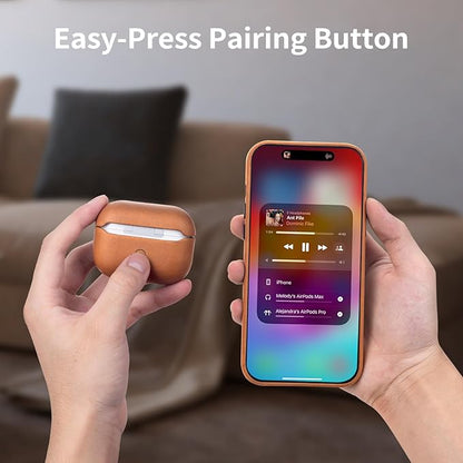 Belemay for AirPods Pro (2nd Generation) Case – Premium Crazy Horse Leather - Rich Patina- Secure Grip - Compatible with MagSafe and Wireless Charging - Compatible with Airpods Pro 2 Case - Tan