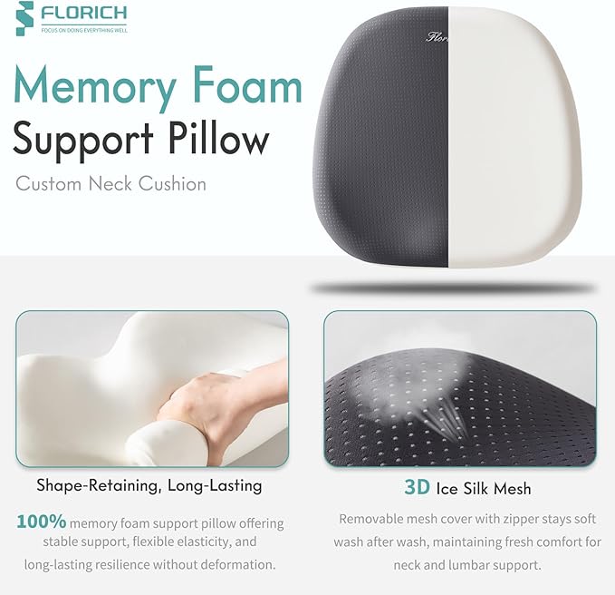 FLORICH Car Seat Cushion and Lumbar Support Pillow for Office Chair Car, Ergonomic Memory Foam, Relieves Back Sciatica Pain, Pressure-Relieving Back Support for Car, Office Chair & Wheelchair – Gray