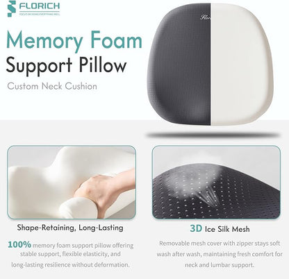FLORICH Car Seat Cushion and Lumbar Support Pillow for Office Chair Car, Ergonomic Memory Foam, Relieves Back Sciatica Pain, Pressure-Relieving Back Support for Car, Office Chair & Wheelchair – Gray