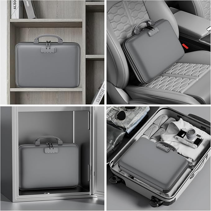 DocSafe Fireproof File Organizer with Lock, Hard-Shell Case Fireproof Document Box with 13 Pocket Accordion File Folder, Portable Home Office Travel Safe Storage for Important Documents Laptop Gray