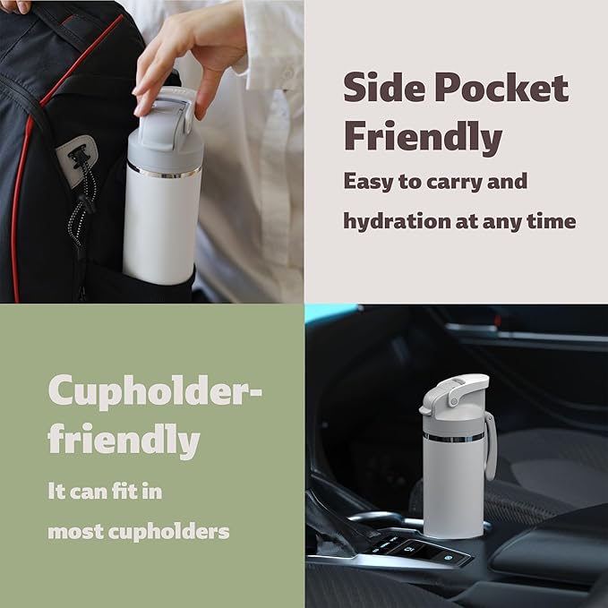 OISIZ Insulated Water Bottle 24 oz with 2 in 1 Spout and Straw Lid,One Click Safety Lock,100% Leakproof,Keep Cold 24H,Vacuum Stainless Steel Water Bottle for School,Travel and Sports,Dishwasher Safe