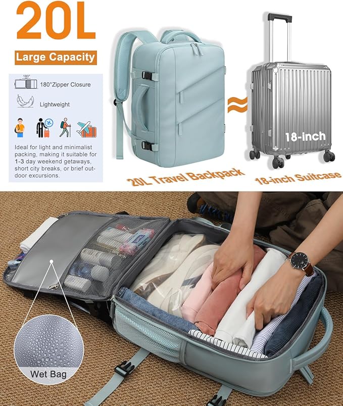 Capolo Travel Backpack for Women Men Waterproof Laptop Backpack Flight Approved Carry On Backpack Overnight Weekender Bag College Bookbag for Business, Work, Traveling Fits 15.6 '' Laptop,Lake Blue