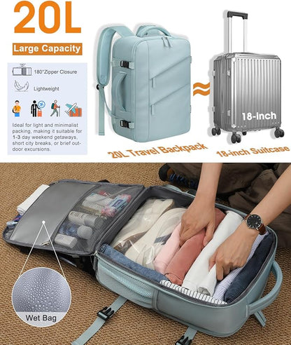 Capolo Travel Backpack for Women Men Waterproof Laptop Backpack Flight Approved Carry On Backpack Overnight Weekender Bag College Bookbag for Business, Work, Traveling Fits 15.6 '' Laptop,Lake Blue