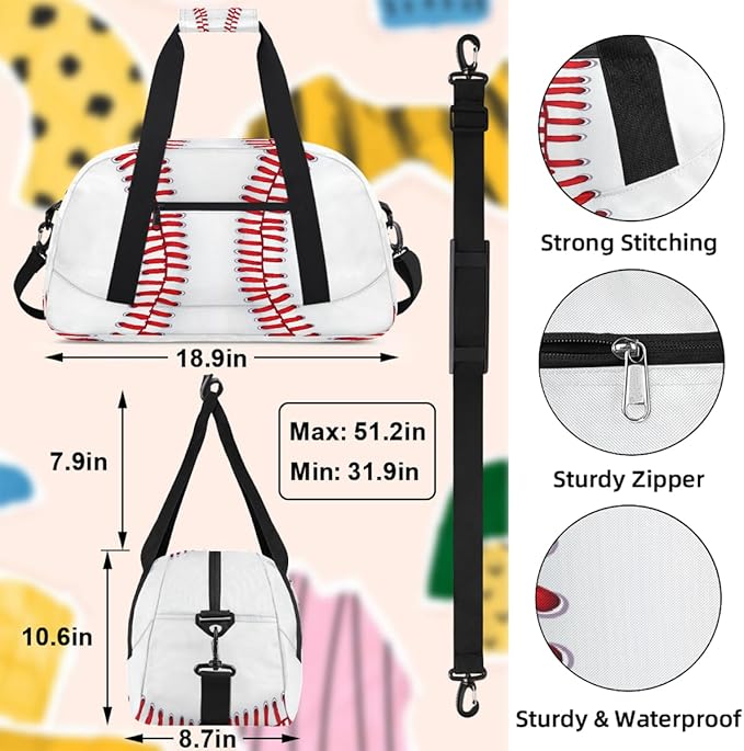 Kids Duffle Bag Girls Boys Baseball Sports Texture Weekender Overnight Bag,Lightweight Duffel Bags for Traveling Gym Sport Dance