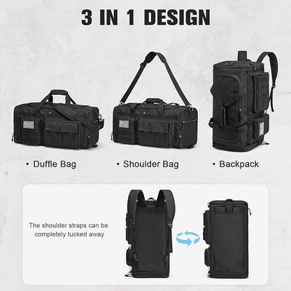 G4Free 3-in-1 Duffle Bag for Travel, Large Gym Duffle Backpack for Men Women with Shoes Compartment and Wet Pocket, Black