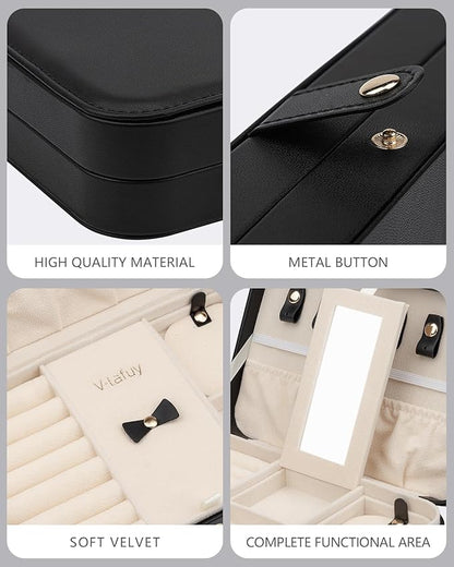 Small Jewelry Box, Travel Jewelry Case Portable Jewelry Boxes for Women, 2-Layer Mini Jewelry Travel Organizer, Gift for Women Girls, Black A