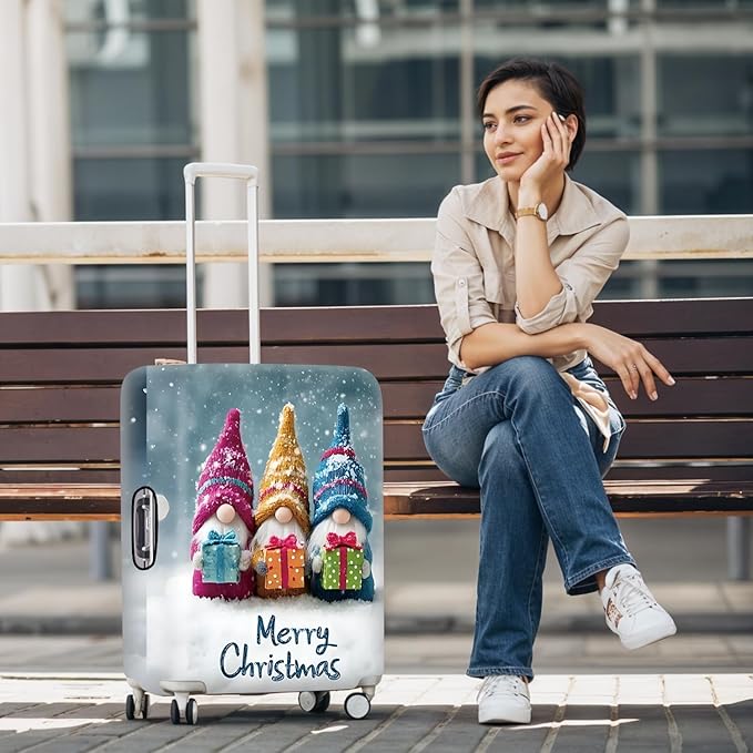 Christmas Luggage Cover – Cute Gnome Travel Suitcase Protector, Waterproof & Stretchable Luggage Sleeve with Zipper for Holiday Trave,S