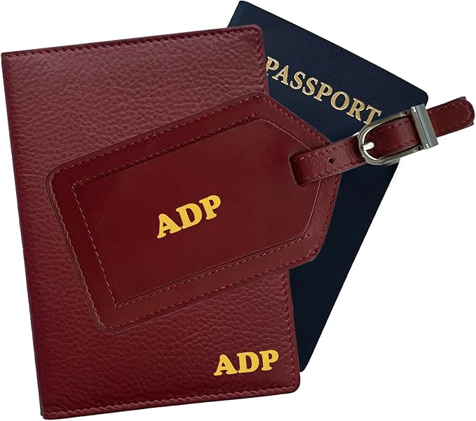Personalized Monogrammed Merlot Leather RFID Passport Wallet and Luggage Tag