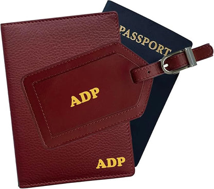Personalized Monogrammed Merlot Leather RFID Passport Wallet and Luggage Tag