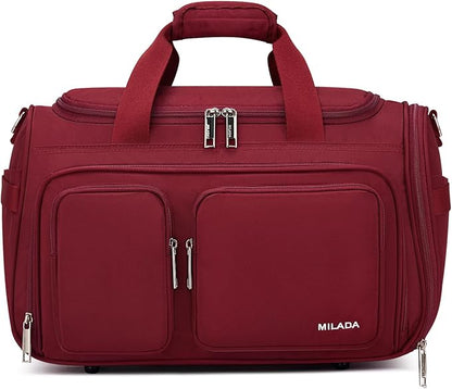 MILADA Underseat Carry On Luggage Bags for Travel Lightweight Foldable Carry On Bags for Airplanes Small Duffle Bag for Men Women Personal Weekend Overnight Travel Tote Bags, Burgundy