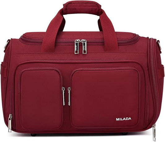 MILADA Underseat Carry On Luggage Bags for Travel Lightweight Foldable Carry On Bags for Airplanes Small Duffle Bag for Men Women Personal Weekend Overnight Travel Tote Bags, Burgundy