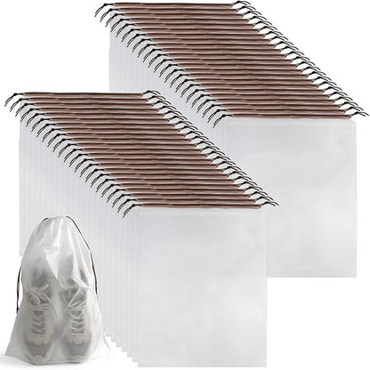 50 Pcs Shoe Bags for Travel, PLULON 15.7" x 11.8" Clear Drawstring Storage Bags Shoes Organizer for Packing Waterproof Dustproof Women Men Portable Travel Essentials