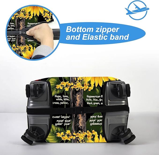 Luggage Cover Protector for 30-32 Inch Suitcases, TSA Approved Elastic Travel Suitcase Covers, Anti-Scratch Washable Luggage Sleeve for Carry On & Checked Bags, Cross Sunflower