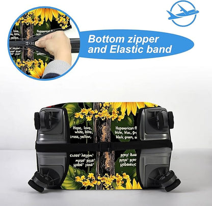 Luggage Cover Protector for 30-32 Inch Suitcases, TSA Approved Elastic Travel Suitcase Covers, Anti-Scratch Washable Luggage Sleeve for Carry On & Checked Bags, Cross Sunflower