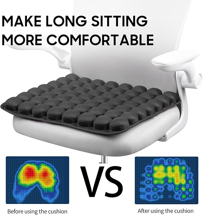 Adjustable Inflatable Seat Cushion with Built-in Pump - Portable Comfort for Airplane, Office, Car, Wheelchair & Outdoor Use - Lightweight, Durable, Black