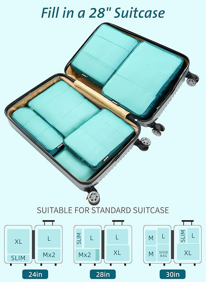 Bagail Ultralight Compression Cubes 7 Set - 3 Packing Cubes, 3 Organizers, and 1 Shoe Bag