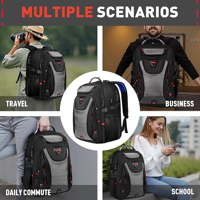 Z-MGKISS Large Travel Backpack, 18.4 Inch Laptop backpack for men, Business Work Bag with USB Charging Port, Water Resistant, Extra large Backpacks, TSA Flight Approved, Grey