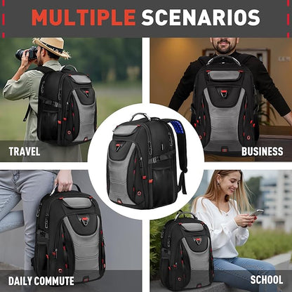 Z-MGKISS Large Travel Backpack, 18.4 Inch Laptop backpack for men, Business Work Bag with USB Charging Port, Water Resistant, Extra large Backpacks, TSA Flight Approved, Grey