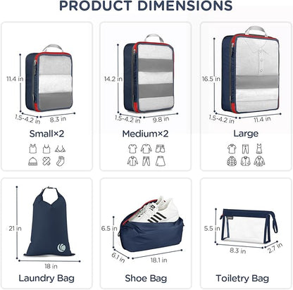 Cipway Compression Packing Cubes Mesh, Lightweight Luggage Organizer Bags with Laundry Bag,Toiletries Bag and Shoe Bag, Travel Essentials for Carry on Suitcase（8Pcs,Blue）