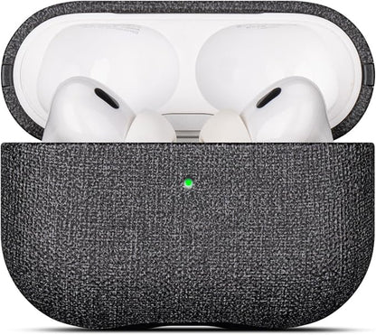 LOPIE Case for AirPods Pro 2nd Generation - Handmade AirPods Pro 2 Case Cover with Lanyard - Made of Vegan Leather - Canvas Style - Protective Hard Shell Cover - Wireless Charging Compatible - Black