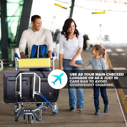 Bago Large Foldable Duffel Bags for Traveling Women & Men - 80L Packable Duffle Bag for Travel with Shoe Compartment - Water Repellant, Heavy Duty, Lightweight Folding & Collapsible (SnowBlack)