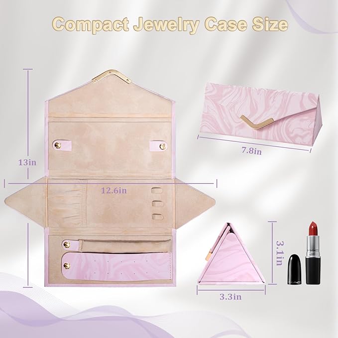 Yoobao Small Travel Jewelry Case for Women Girls, Triangle Jewelry Box Organizer, Foldable Storage Case for Necklaces Earrings Rings Bracelets, Travel Essentials, Ideal Present for Christmas