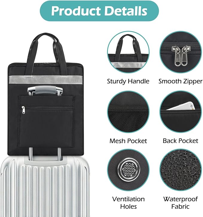 ZHIERNA Shoe Bags for Travel with Handle, Travel Shoe Bags for Packing, Portable Shoes Storage Bag Organizer, Travel Luggage Shoe Bag for Women Men Holds 6 Pair of Shoes (Black)