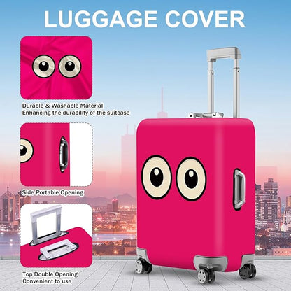 ANNA QUEEN Funny Cartoon Eyes Luggage Cover, Pink Suitcase Protector with Cute Big Eyes Design, Travel Suitcase Cover for 28-30 Inch Luggage, Stretchable & Washable Spandex Travel Accessories