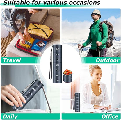 Aluminium Travel Pill Organizer,Weekly Metal Pill Case,Pill Holder, Moisture Proof Waterproof Daily Pill Box 7 Day, Large Pill Container to Hold Vitamins,Medication,Supplements 【Navy Blue】