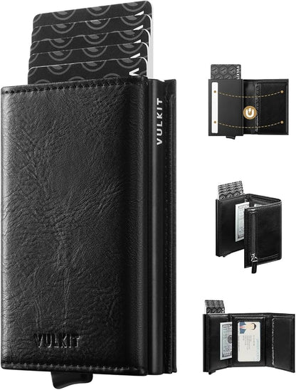 VULKIT Pop up Wallet Minimalist Cash Wallets RFID Blocking Leather Smart Credit Card Holder with Magnetic Closure for Men