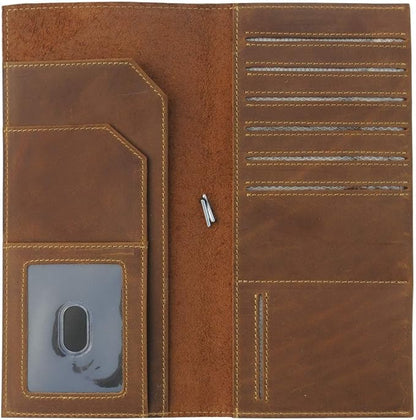 WANDERINGS Genuine Leather Passport Wallet - 4.25 x 9 - Large Leather Passport Holder for Travel - Folding Leather Travel Wallet Case with RFID Blocking, Travel Organizer for Men and Women