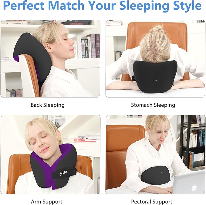 Upgraded Neck Pillow Airplane, Memory Foam Travel Neck Pillows for Long Flight, 3D Eye Masks, Ear Plugs and Portable Drawstring Bag, Napping Pillow for Home, Road Trips, Sleep Rest and Travel Use