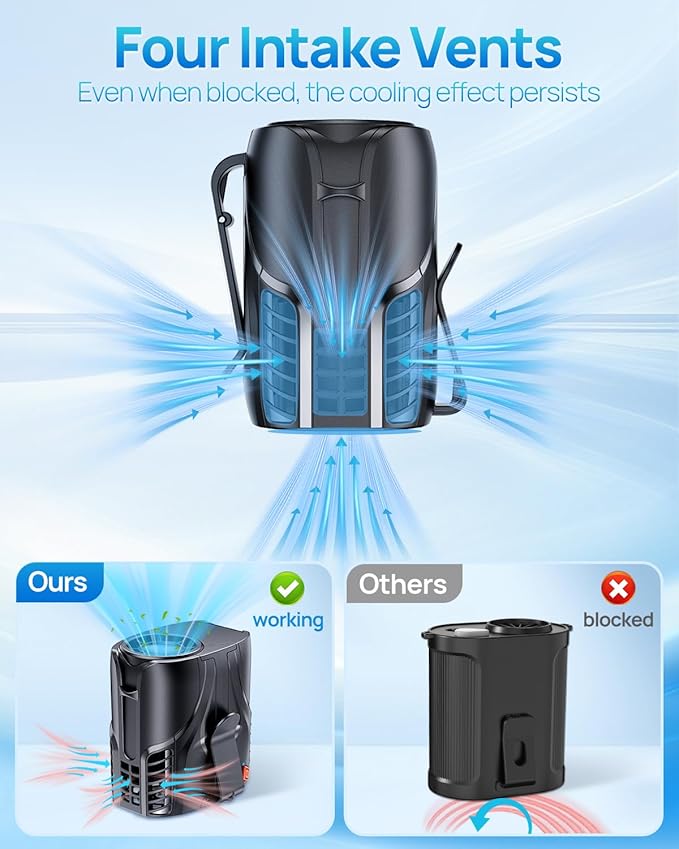 2025 Portable Personal Waist Fan& Neck Fan, 14000RPM Brushless Motor, 40H Runtime Rechargeable, 6-Speed Quiet Operation, Clip-On Personal Body Cooling for Camping/Worksites/Outdoor