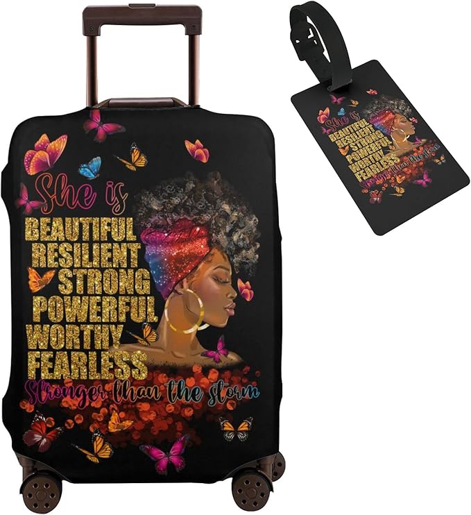 Travel Suitcase Protector African American Girl Elastic Protective Washable Luggage Cover With Concealed Zipper Suitable For 18-32 Inch(L (for 25-28 inch luggage))