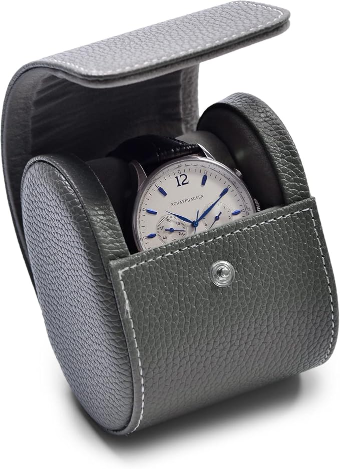 Oirlv Luxury Leather Travel Watch Case - Single Watch Box for Women - Portable Jewelry Storage Roll Organizer (Grey)