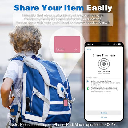 Eelexa Wallet Tracker Card, Rechargeable Thin Finder, Works with Apple Find My (iOS Only), Item Locator for Luggage Tags, Passports, Phone, IP68 Waterproof, Pink 2 Pack