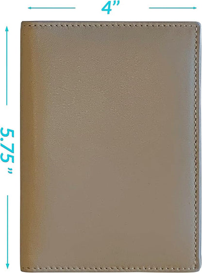 Personalized Monogrammed Taupe Leather RFID Passport Wallet and Luggage Tag