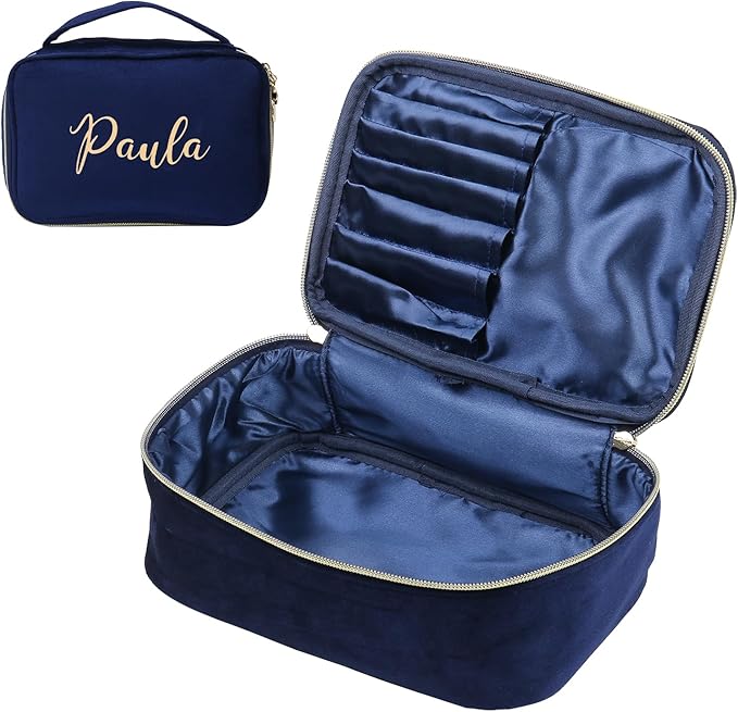 Personalized Name Makeup Bags - Monogrammed Gift for Women Girls Cosmetic Bag with Zipper Gift Ideal for Teen Girls Women Birthday Friend Mom (Treasure Blue)