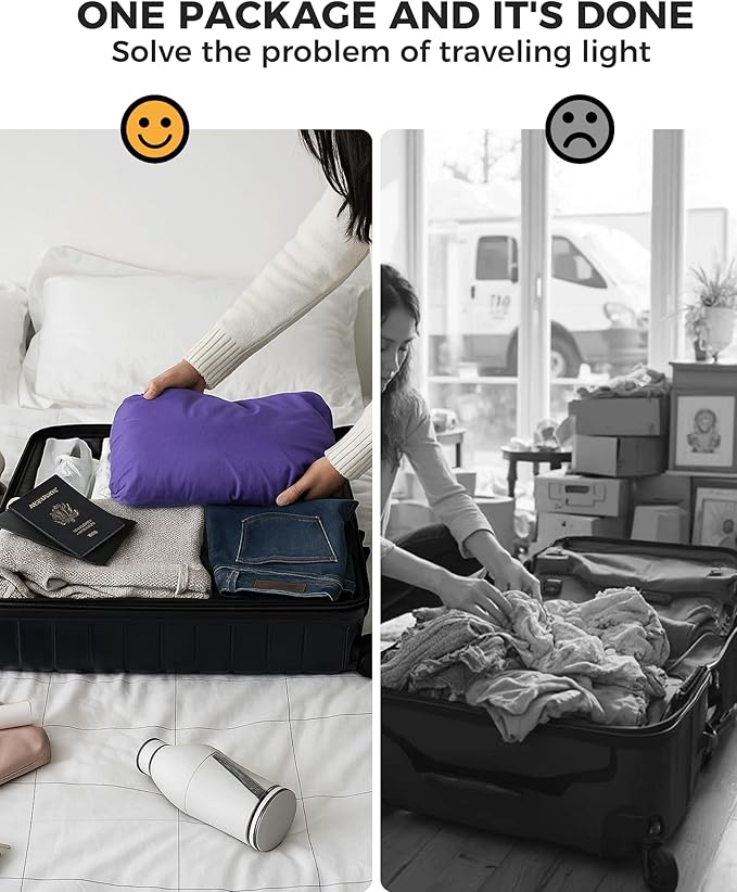 Travel Laundry Bag, Pump Free Vacuum Storage Bag Reusable Compression Dirty Clothes Travel Bag Waterproof Wet Dry Bags Large Capacity Space Saver Bags Camp Clothes Organizer (1 Pcs)(Purple, M)