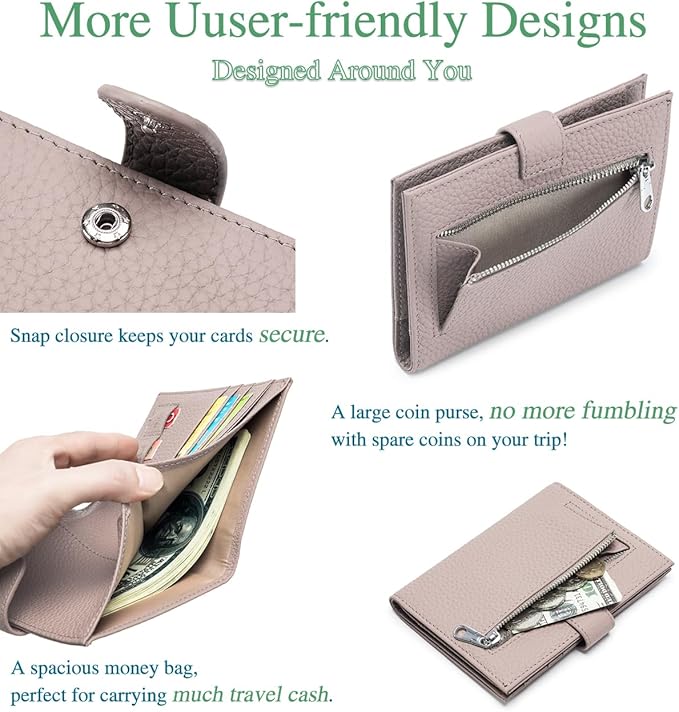 RFID Blocking Passport Holder for Travel Women – Leather Passport Holder for Men with Card Slots, Coin Wallet & SIM Slot – Slim Genuine Leather Travel Organizer – Mauve Pink