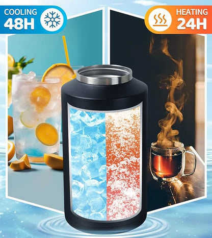 Insulated Water Bottle, 2 Pack, 1 Gallon Jug with Handle, 128 oz Stainless Steel Large Water Bottle Wide Mouth Double Vacuum for Hot & Cold Drinks, Black